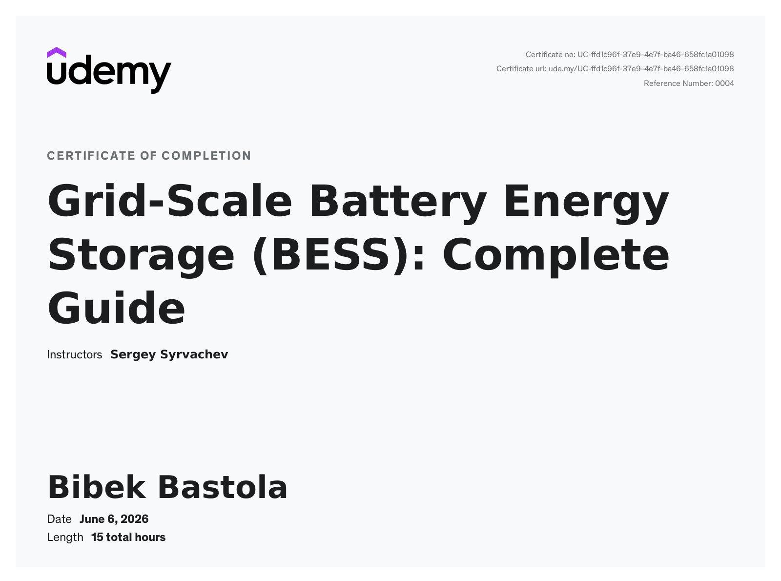 Image from Repost: Thrilled to share that I have completed the Grid-Scale Battery Energy Storage (BESS): C…