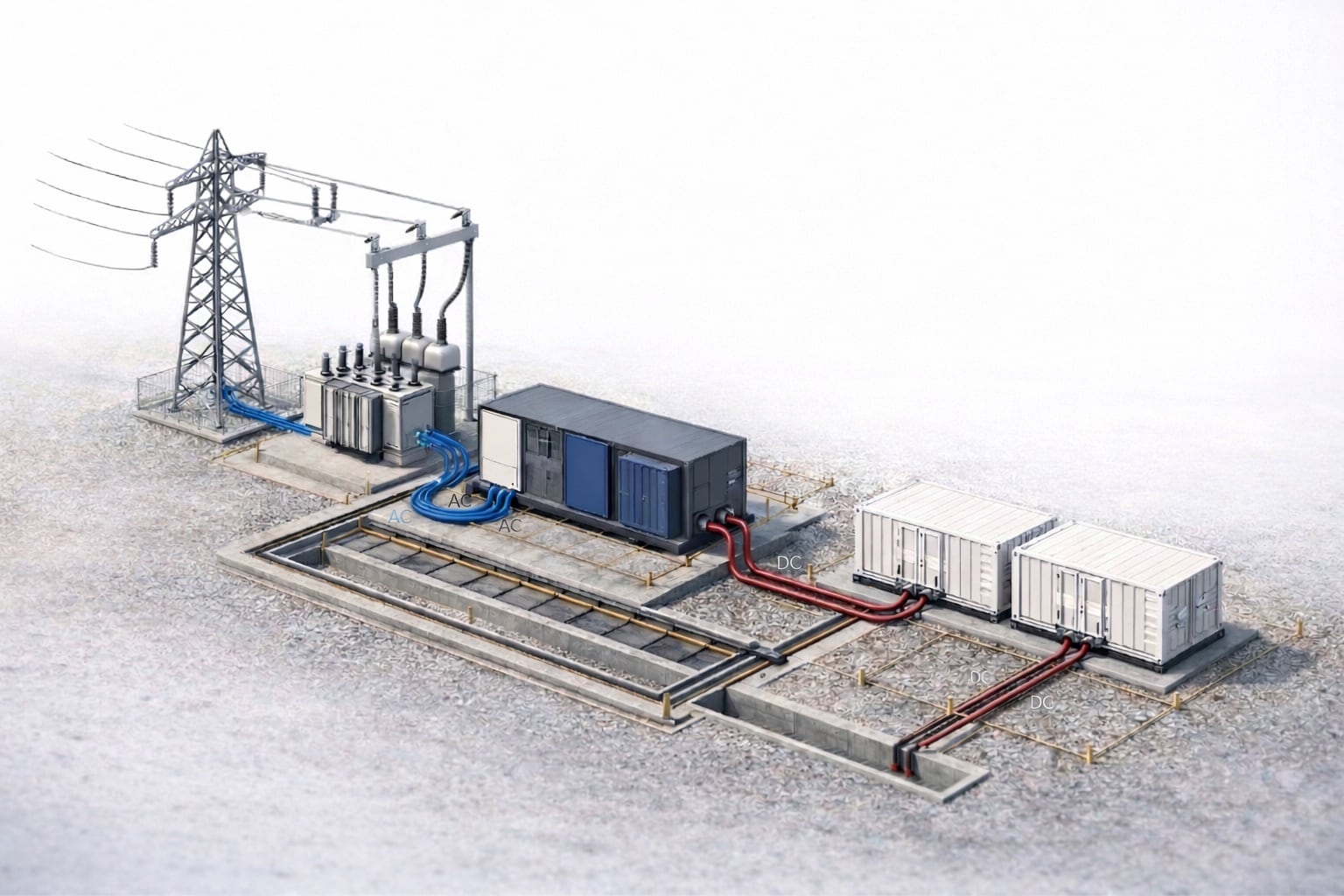 BESS energy storage station used to explain EMS, PPC, PCS, BMS, metering, and control signal paths