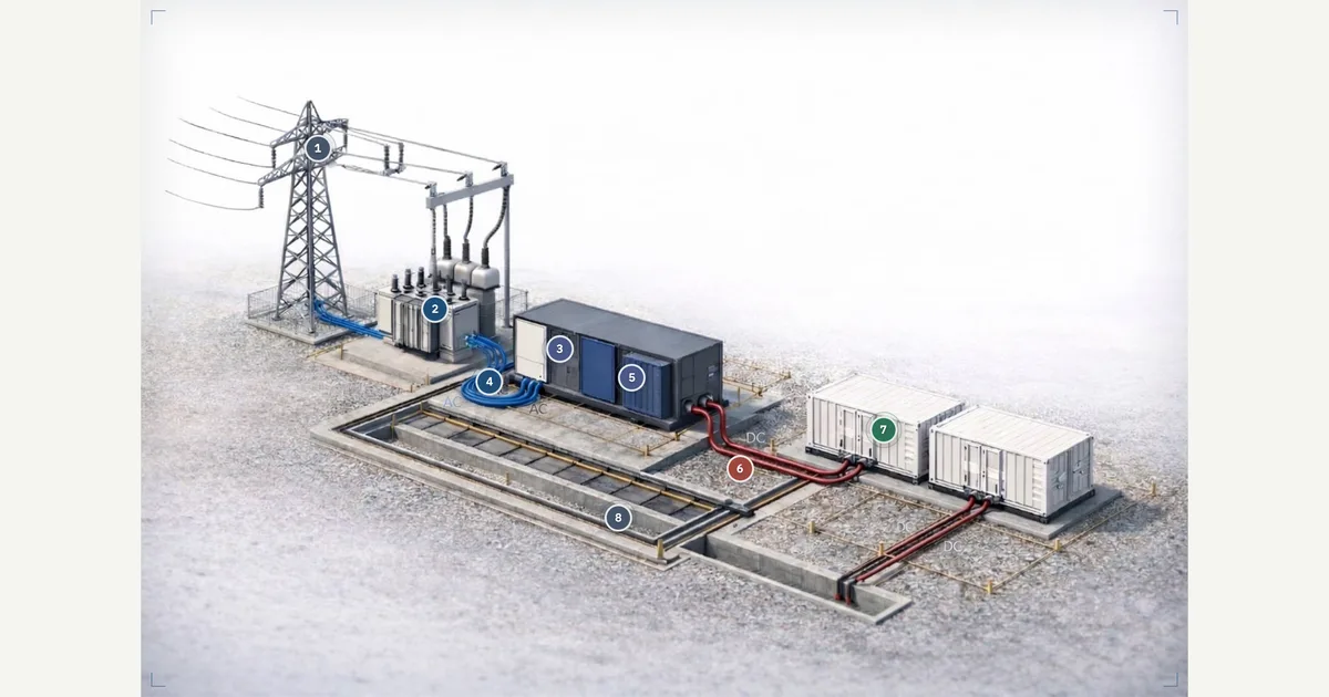 Energy Station Structure — labelled BESS engineering diagram